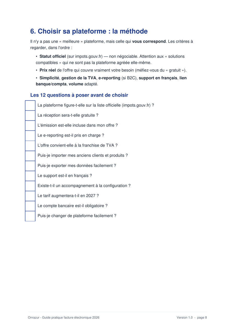 Guide pratique facture électronique — Les 12 questions à poser avant de choisir