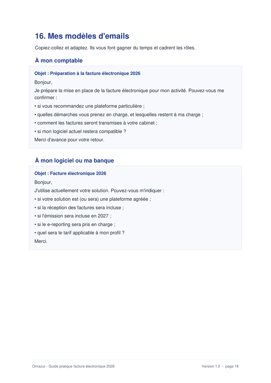 Guide pratique facture électronique — Des modèles d'emails prêts